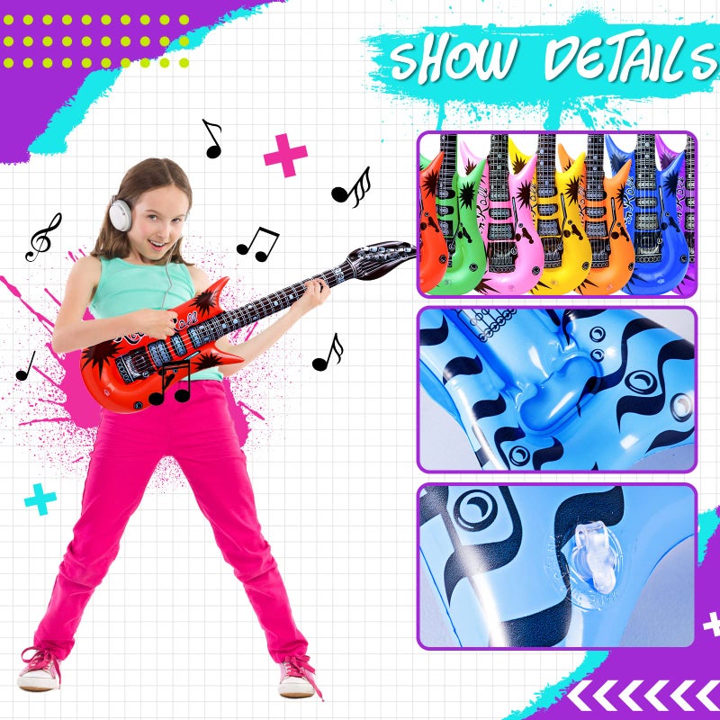 Max Fun Inflatable Rock Star Toy Set, 48pcs Inflatable Party Props for Kids 80s 90s Party Decorations Inflatable Guitars Inflate Rock Band Assortment Party Favors (Random Color) - Image 3